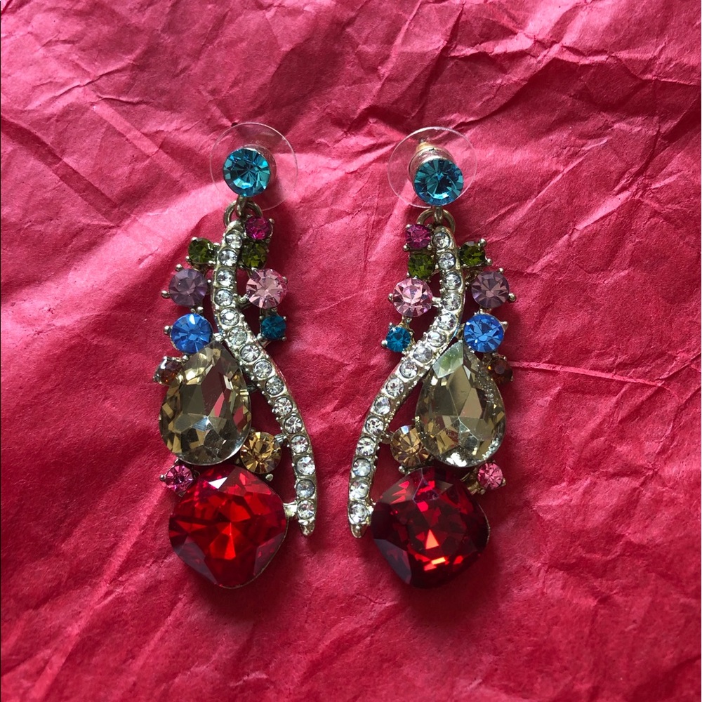 Multi Colored Dangle Rhinestone Crystals Earrings - image 1